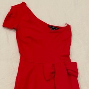 French connection Red One Shoulder Dress with Bow detail
